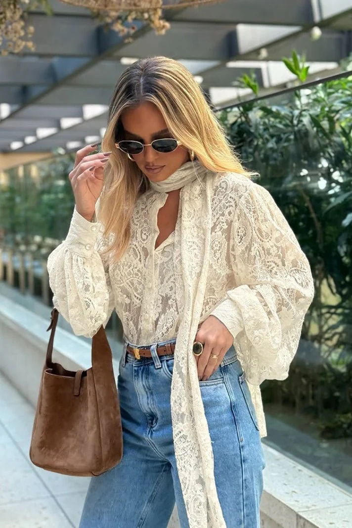 Dunja Sheer Lace Tie Blouse - Image 4