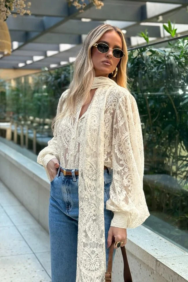Dunja Sheer Lace Tie Blouse - Image 7