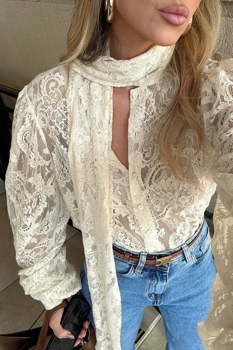 Dunja Sheer Lace Tie Blouse - Image 8