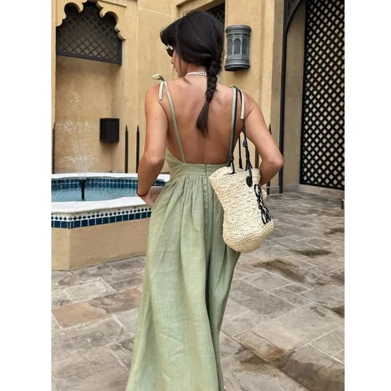 Elisabeta Backless Tie-Strap Midi Dress - Image 2