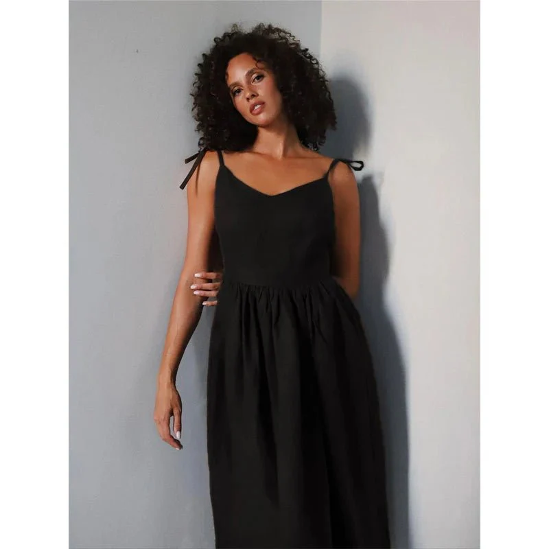 Elisabeta Backless Tie-Strap Midi Dress - Image 4