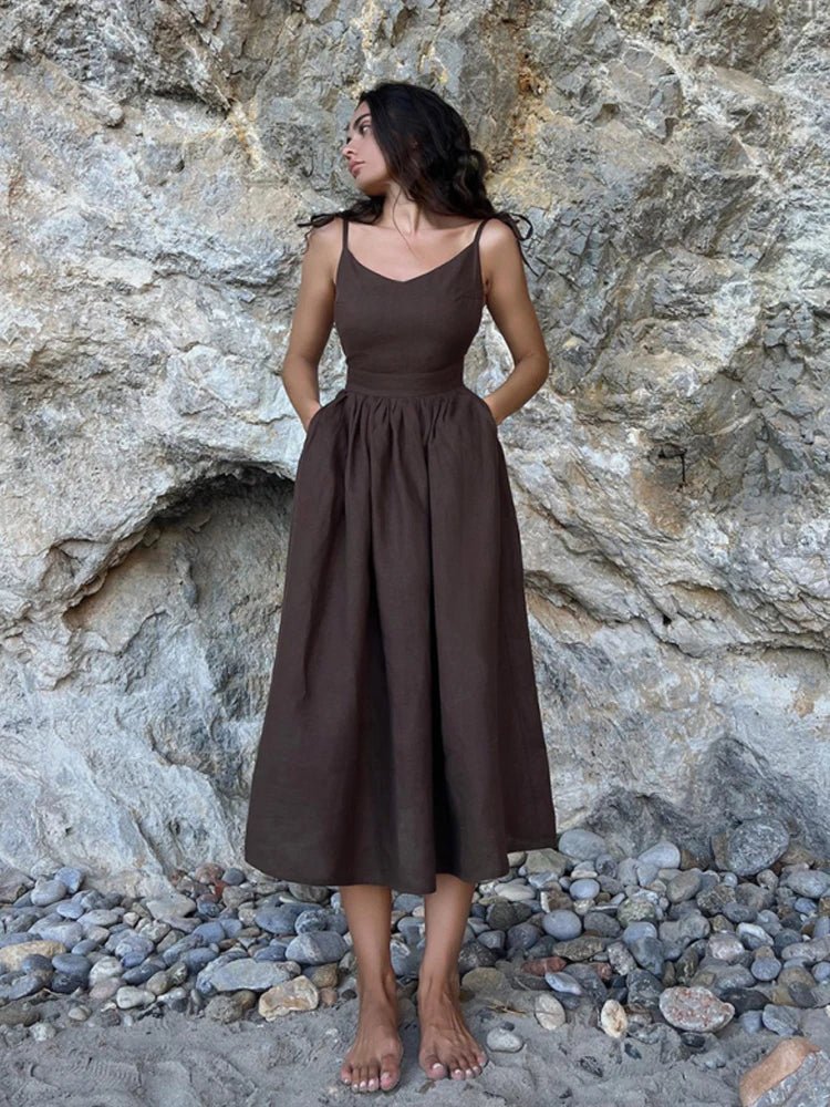 Elisabeta Backless Tie-Strap Midi Dress - Image 5