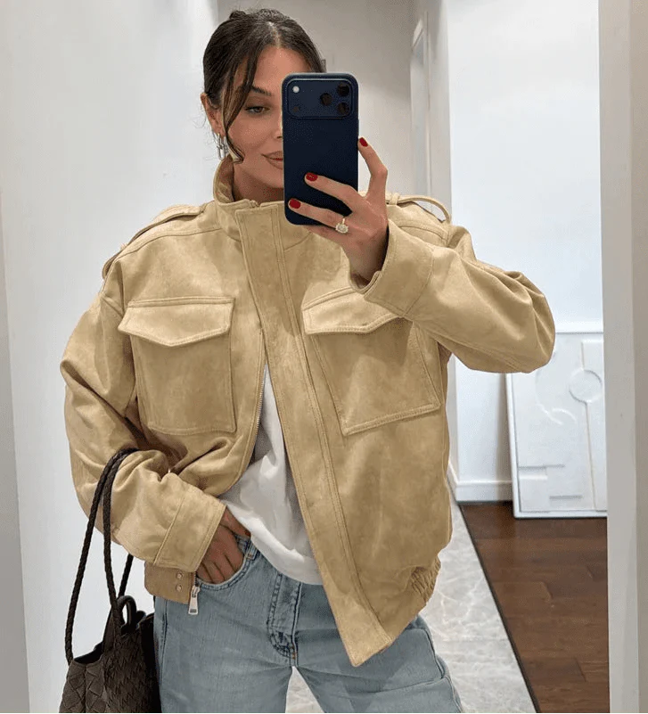 Elyssa Suede Bomber Jacket - Image 2