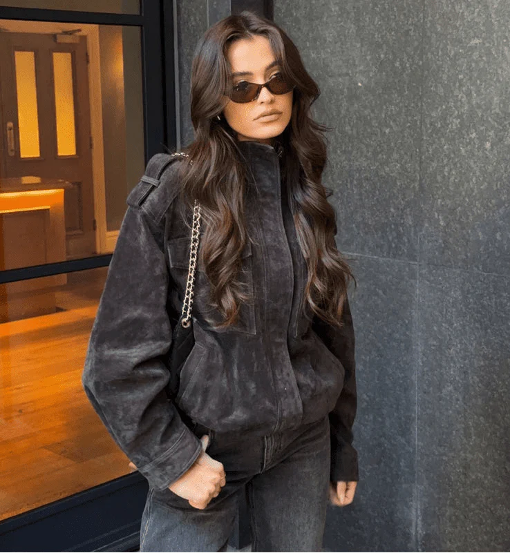 Elyssa Suede Bomber Jacket - Image 6