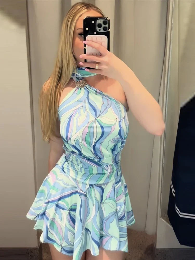 Emery Swirl Print Halter Mini Dress - Image 5