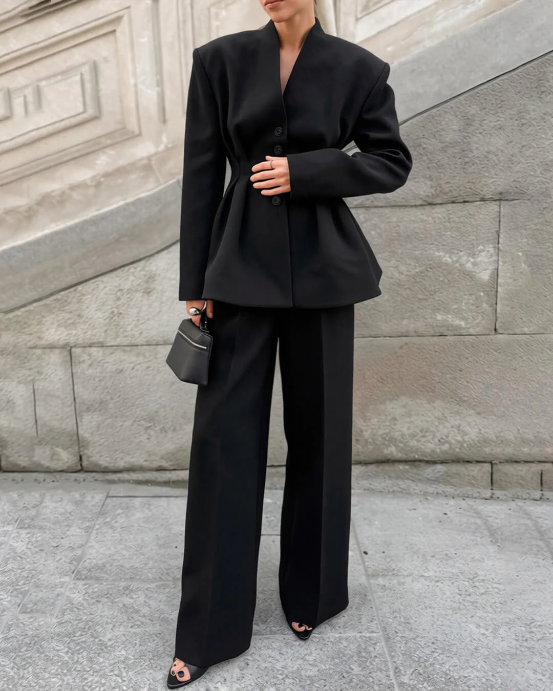 Empress Ruched-Waist V-Neck Blazer