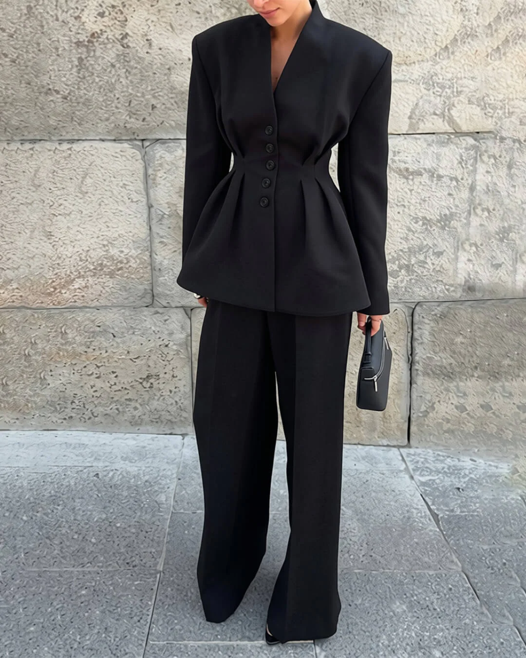 Empress Ruched-Waist V-Neck Blazer - Image 2