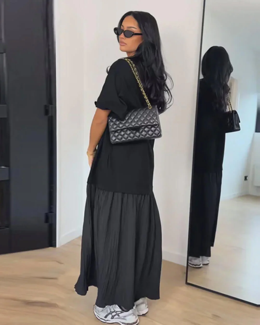 Eris Pleated Patchwork Midi Dress