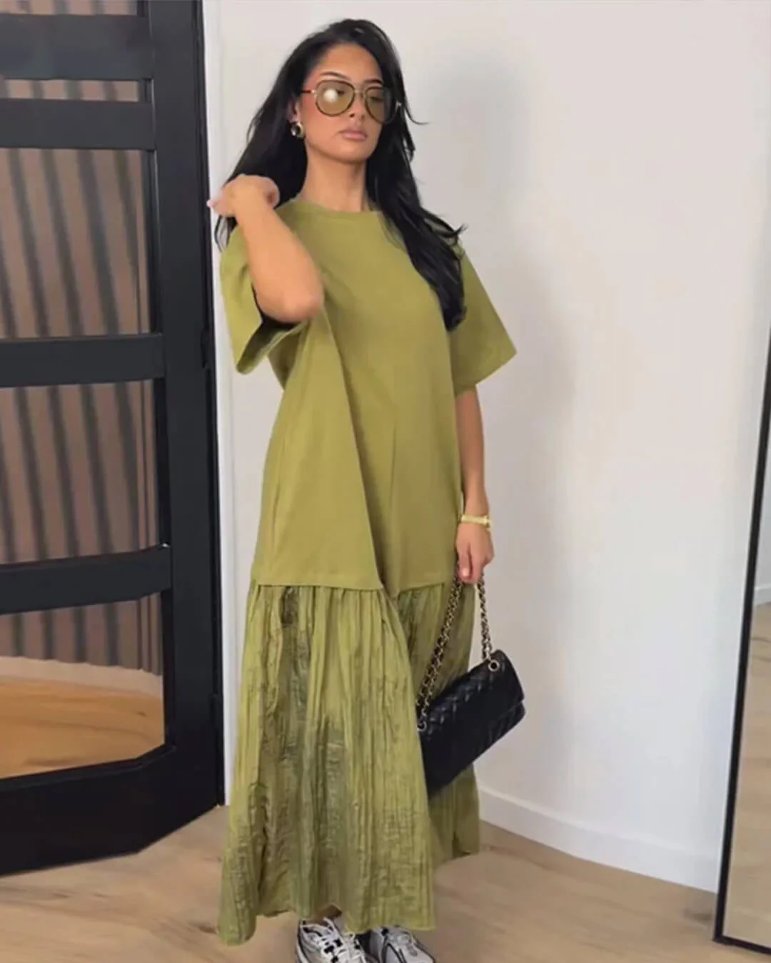 Eris Pleated Patchwork Midi Dress - Image 6