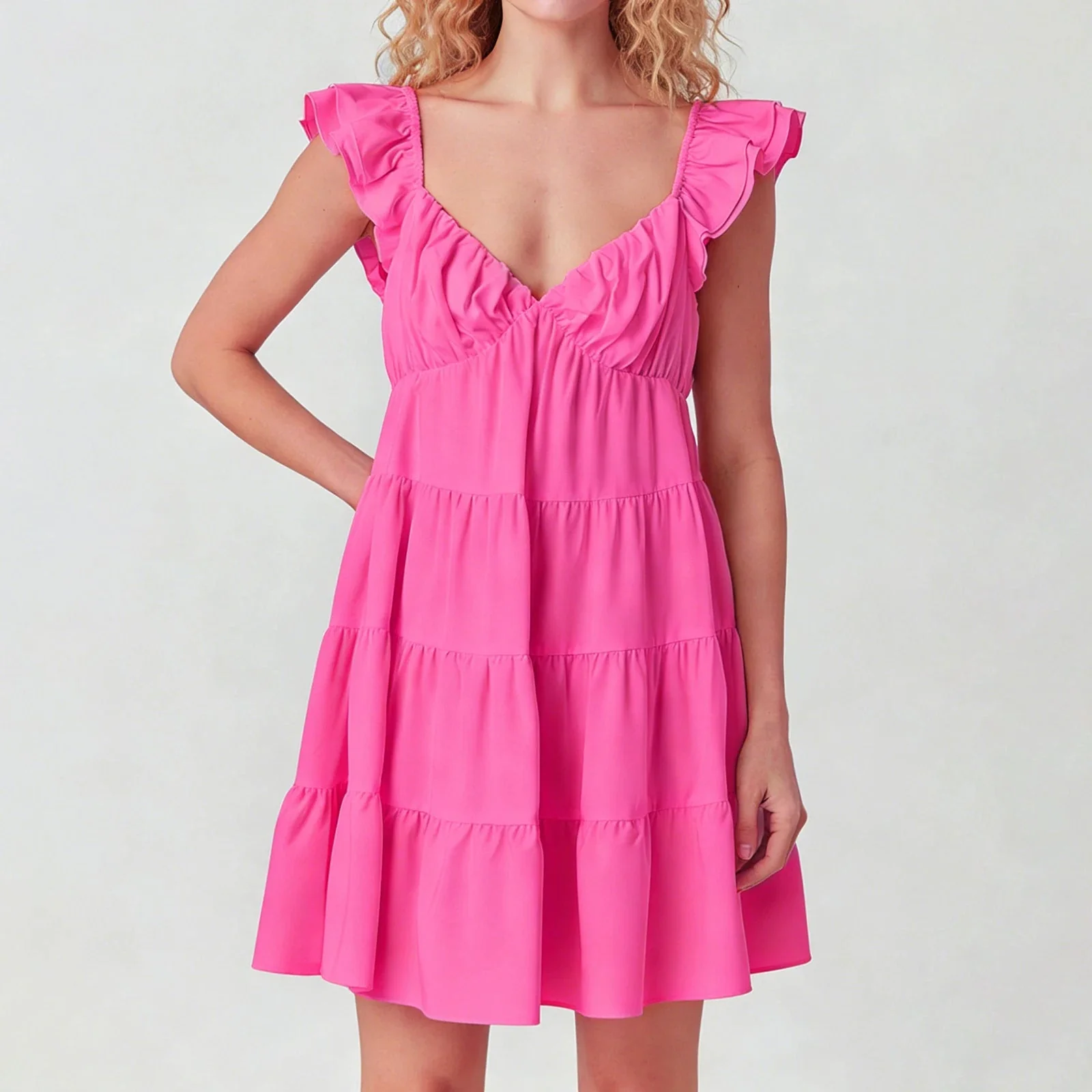 Eulalia Flutter Sleeve Tiered Mini Dress - Image 3