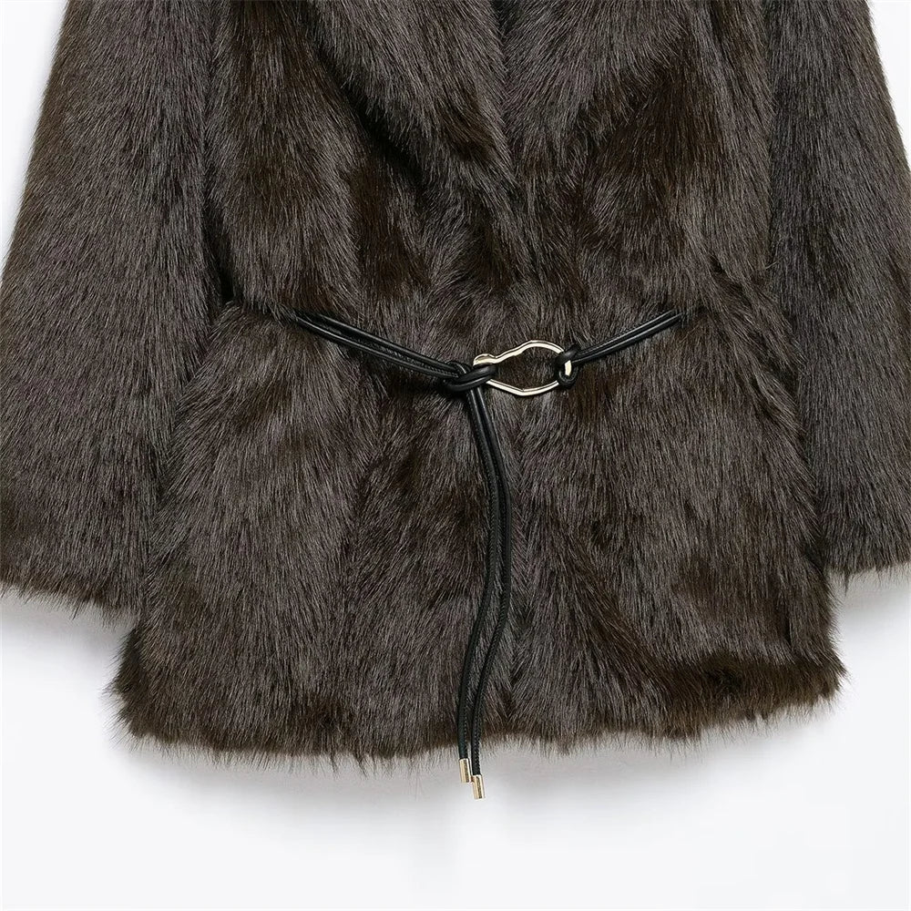 Faith Faux Fur Coat with Belt - Image 10
