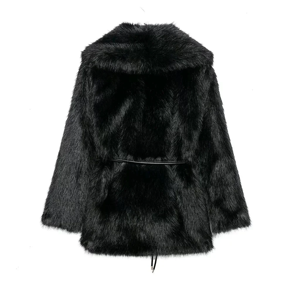 Faith Faux Fur Coat with Belt - Image 17