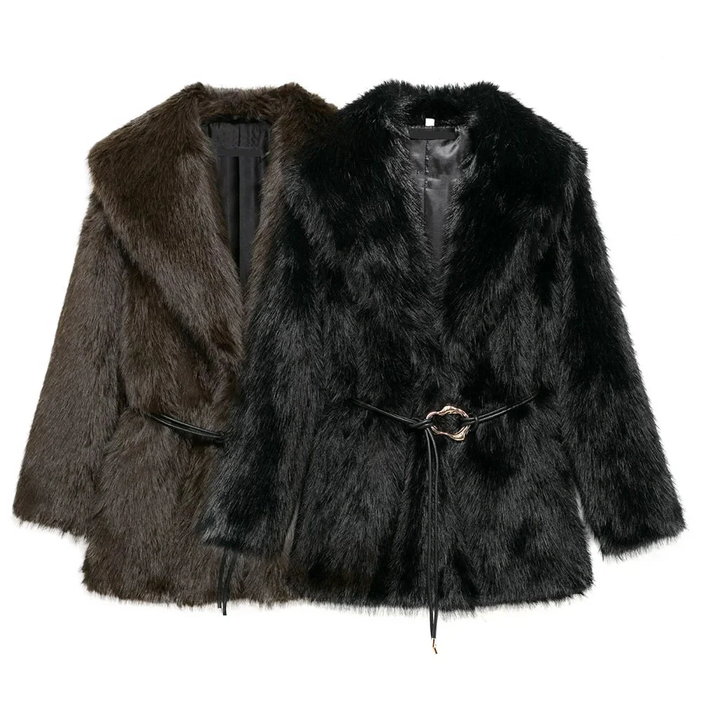 Faith Faux Fur Coat with Belt - Image 18