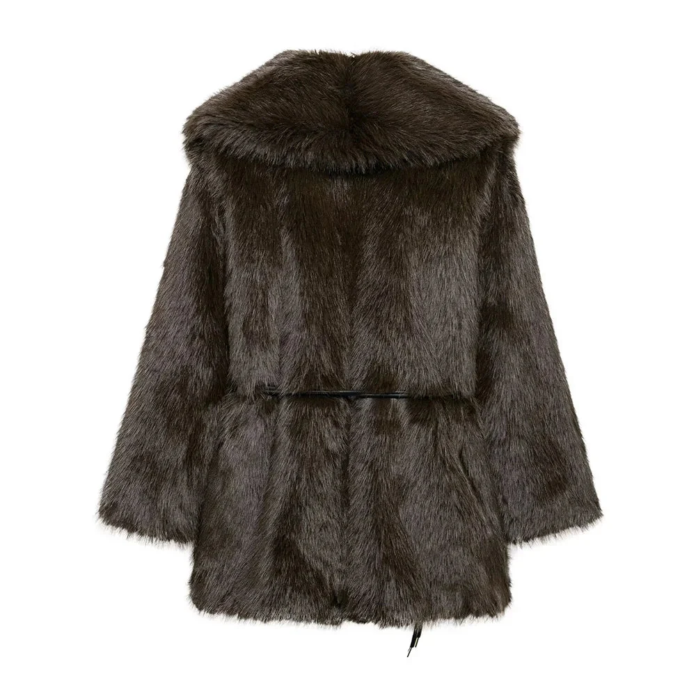 Faith Faux Fur Coat with Belt - Image 9