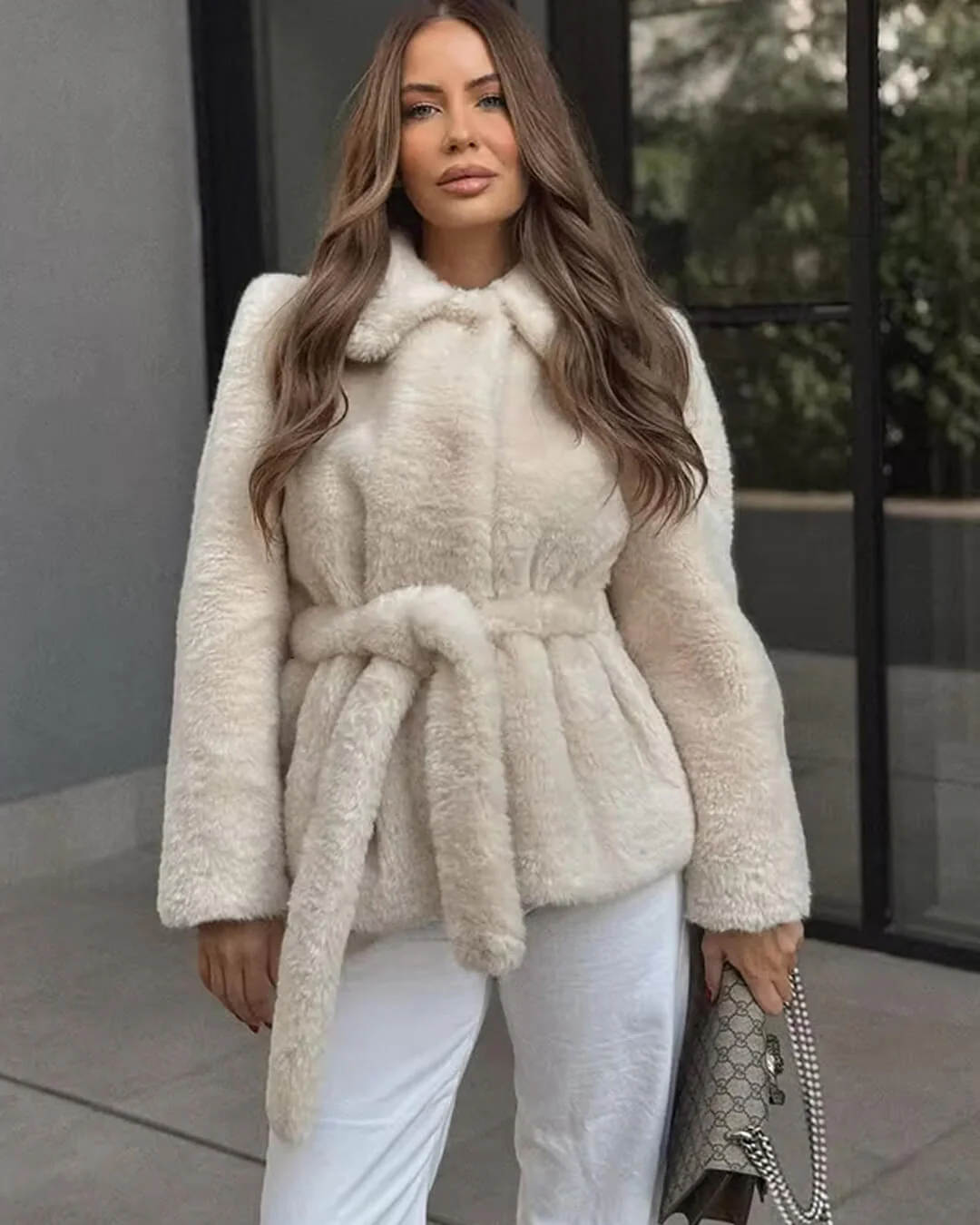 Farrah Faux Fur Coat with Belt - Image 4