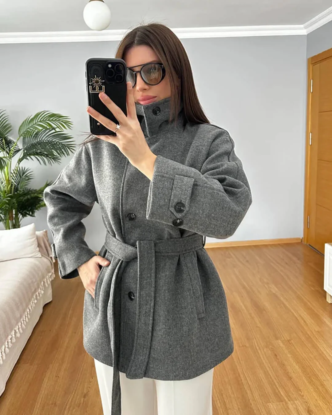 Felly Faux Wool Coat with Belt - Image 3