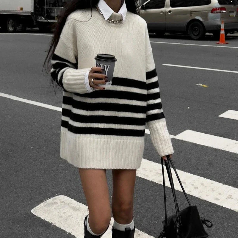 Flora Oversized Turtle Neck Striped Sweater - Image 3