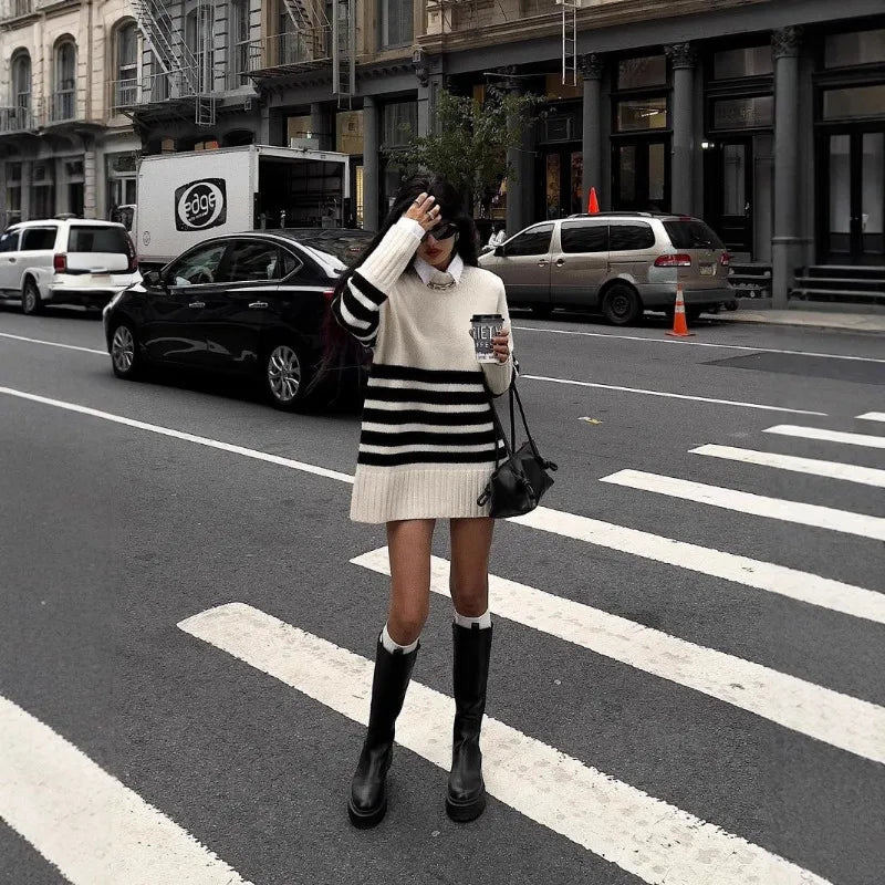 Flora Oversized Turtle Neck Striped Sweater - Image 5