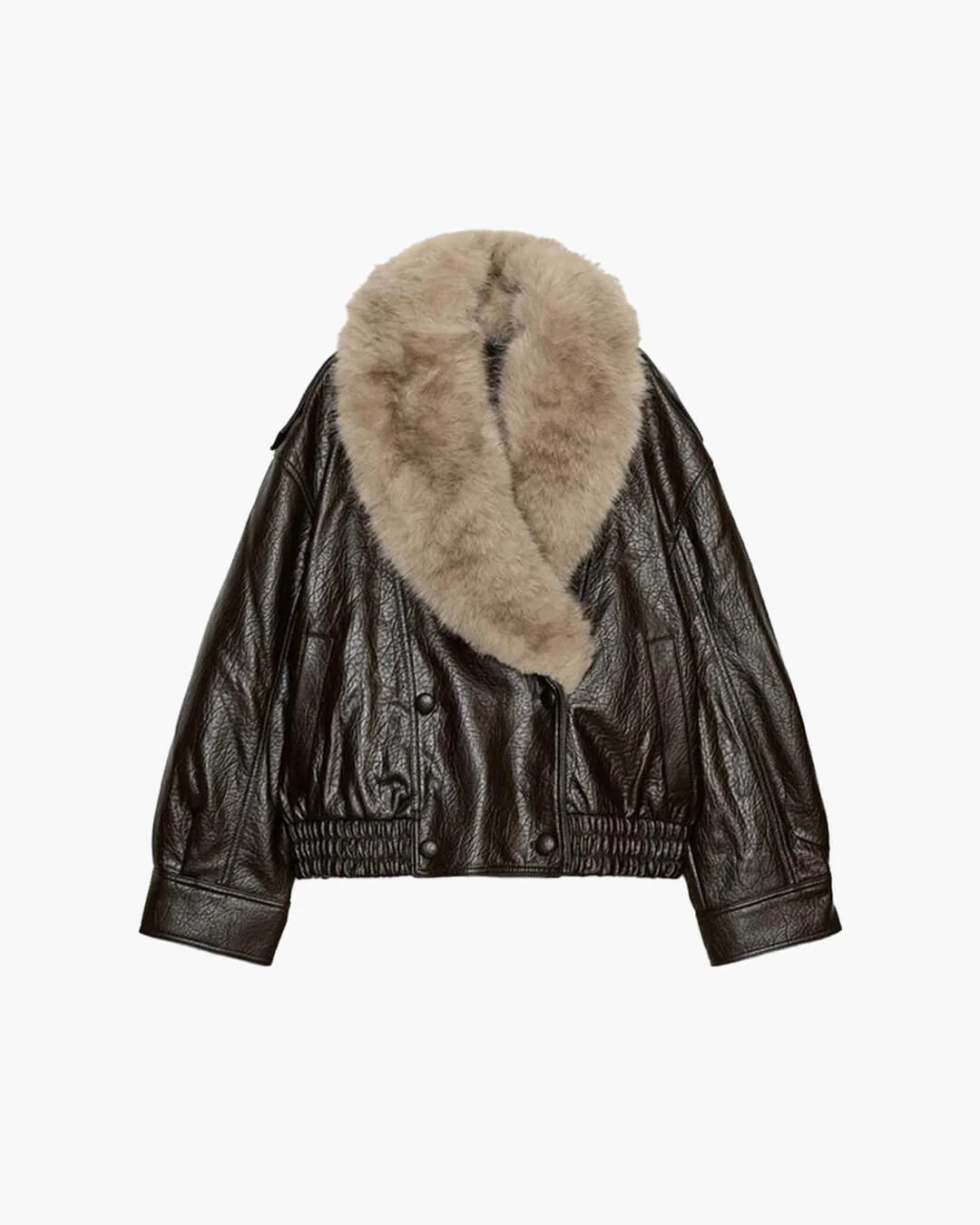 Francesca Faux Leather Jacket with Detachable Fur Collar - Image 3
