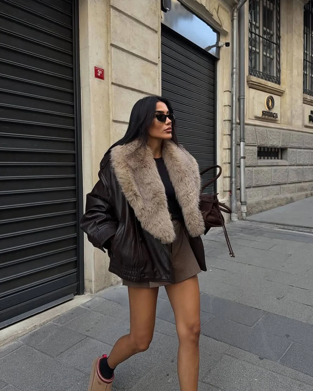 Francesca Faux Leather Jacket with Detachable Fur Collar - Image 6