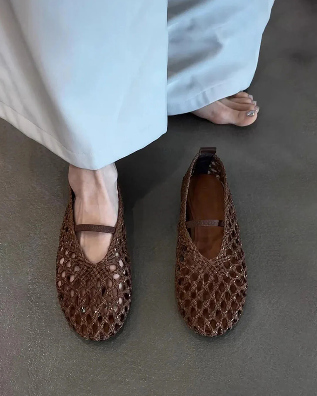 Francesca Hollow Woven Flat Shoes - Image 10