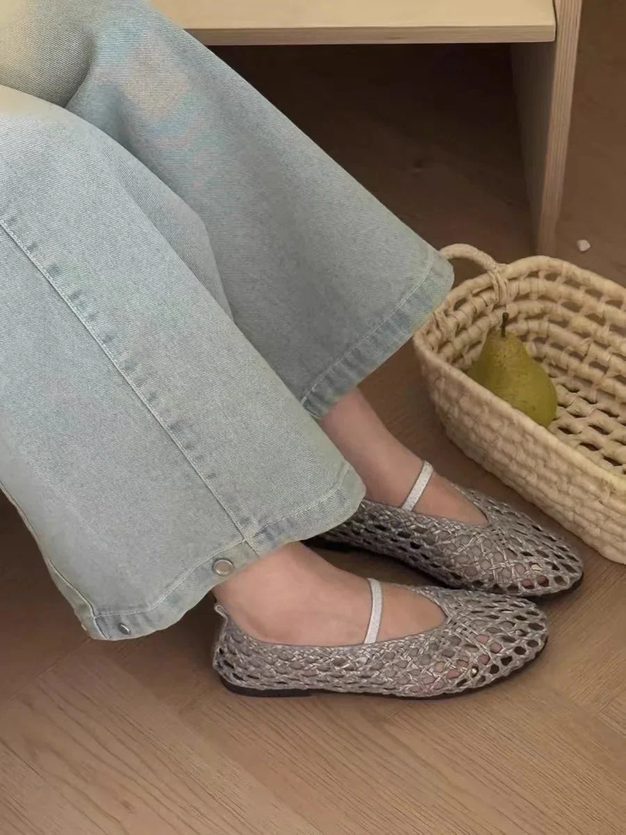 Francesca Hollow Woven Flat Shoes - Image 2