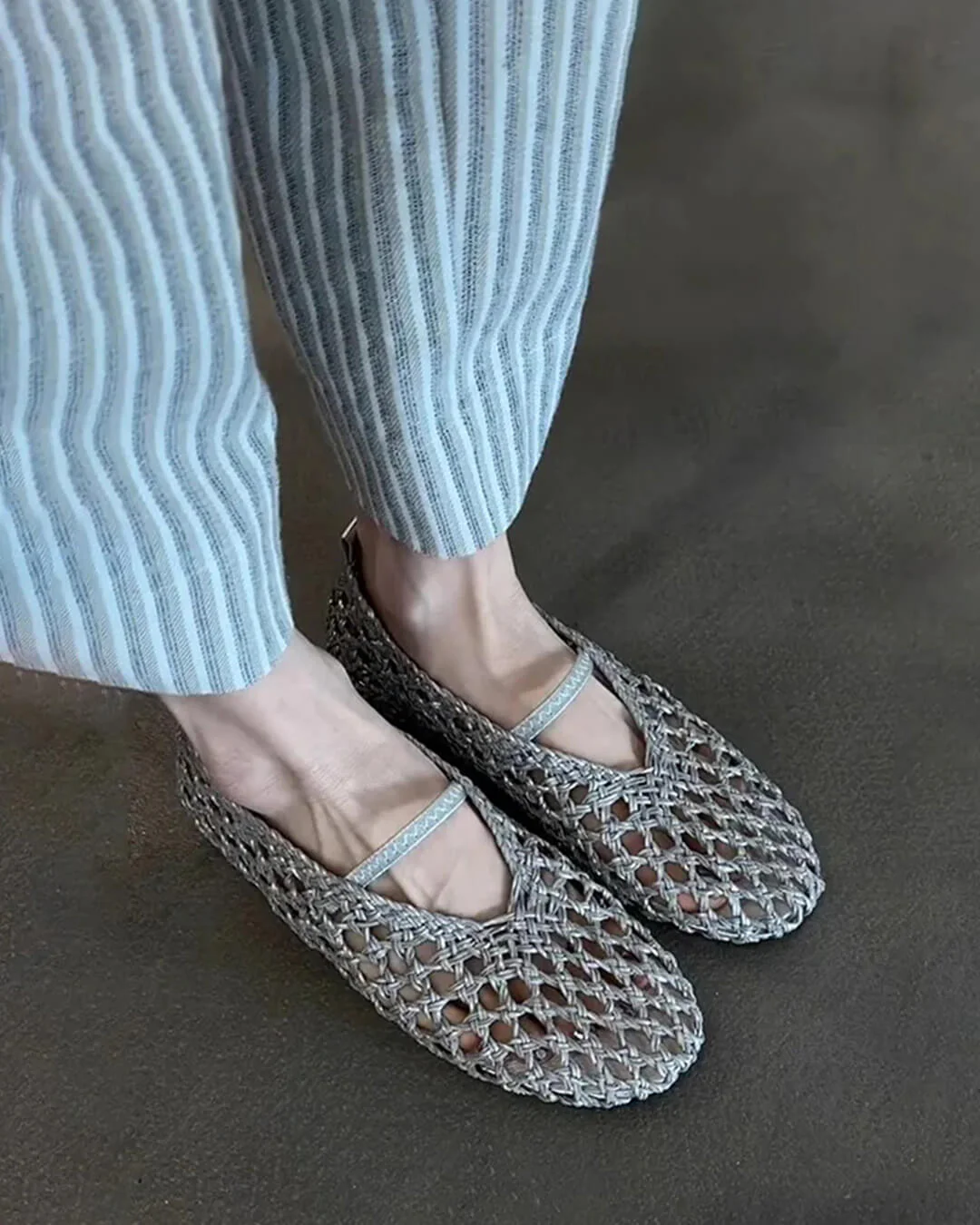 Francesca Hollow Woven Flat Shoes - Image 3