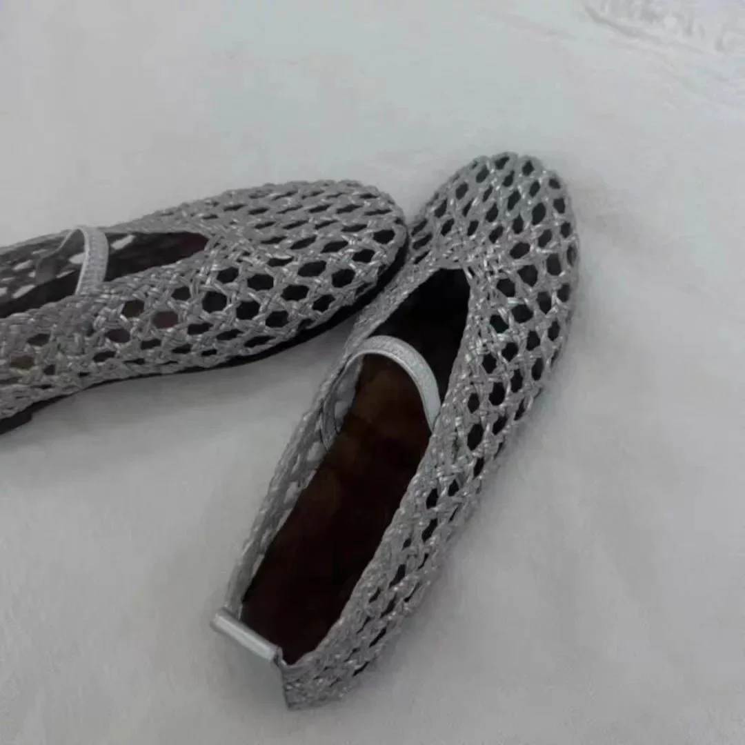 Francesca Hollow Woven Flat Shoes - Image 6