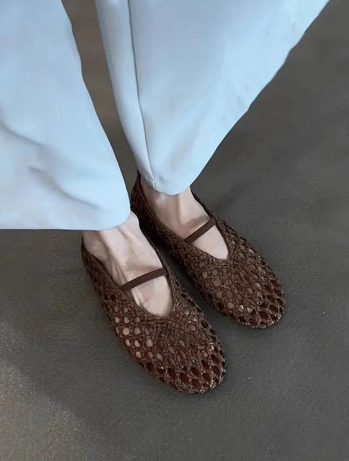 Francesca Hollow Woven Flat Shoes - Image 7