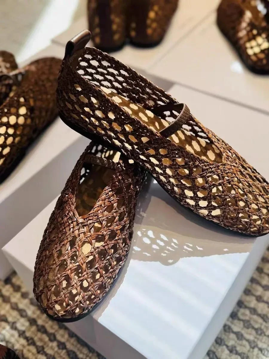 Francesca Hollow Woven Flat Shoes - Image 8