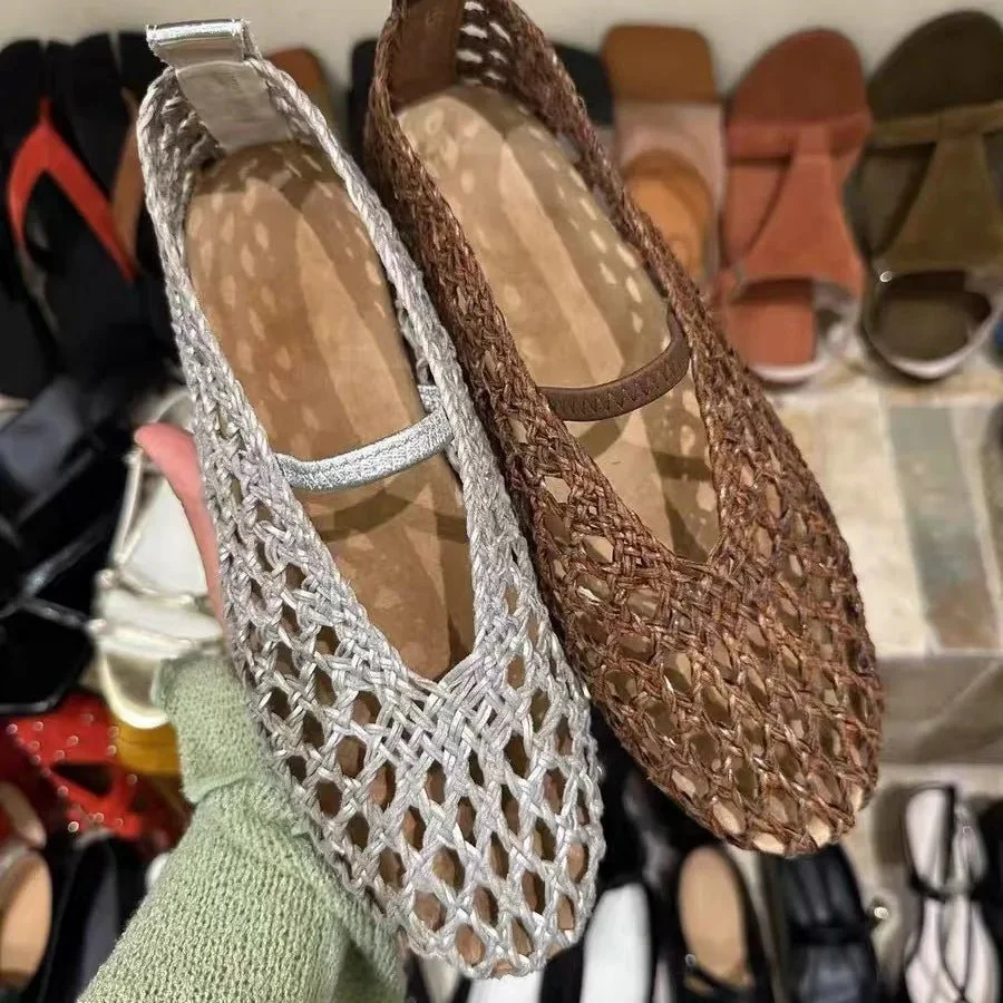 Francesca Hollow Woven Flat Shoes - Image 9