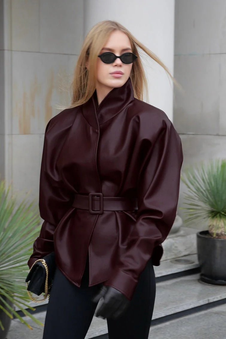 Gabby Belted Leather Jacket - Image 4