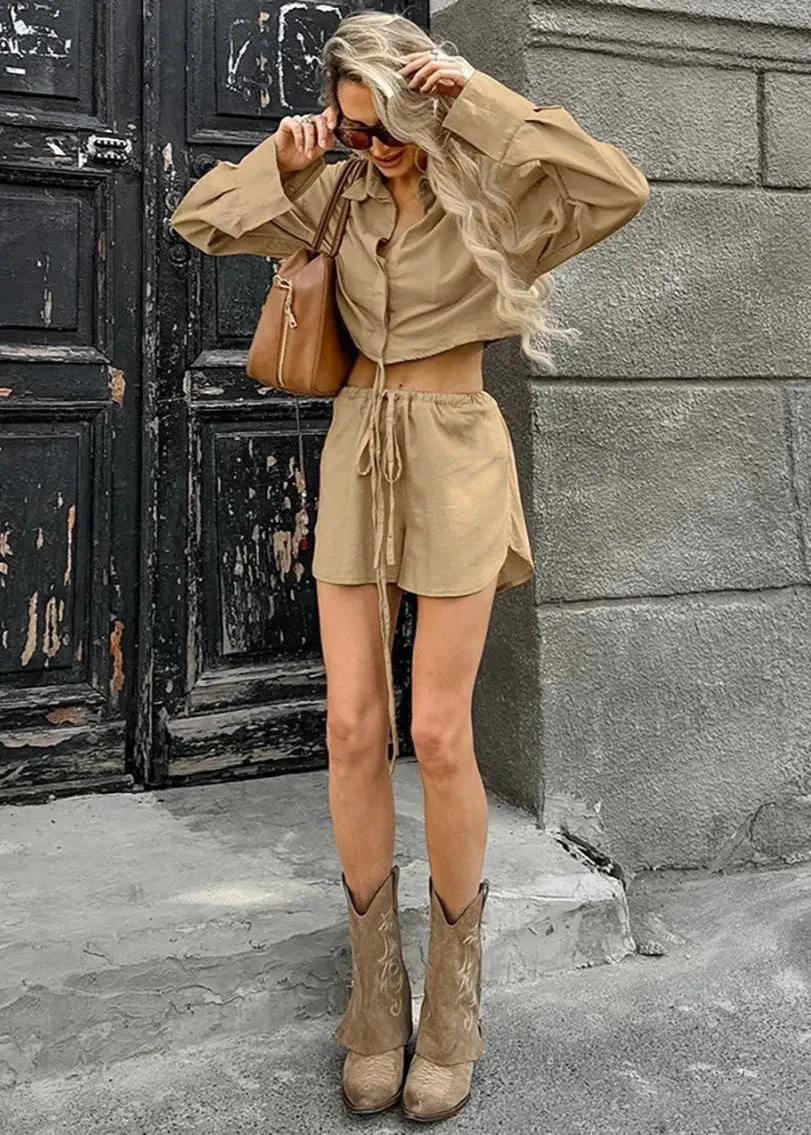 Gabrielle Cropped Shirt & Drawstring Shorts Set - Image 4