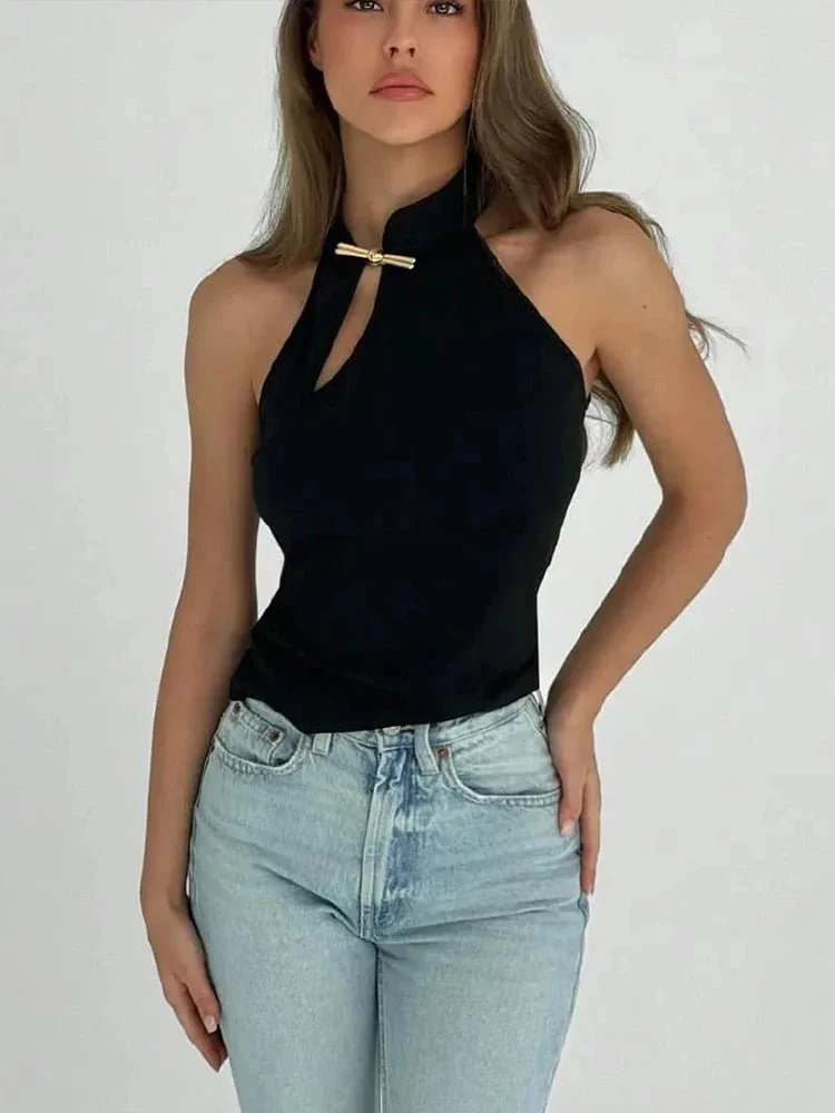 Gerda Cut-Out Halter Neck Crop Top - Image 4