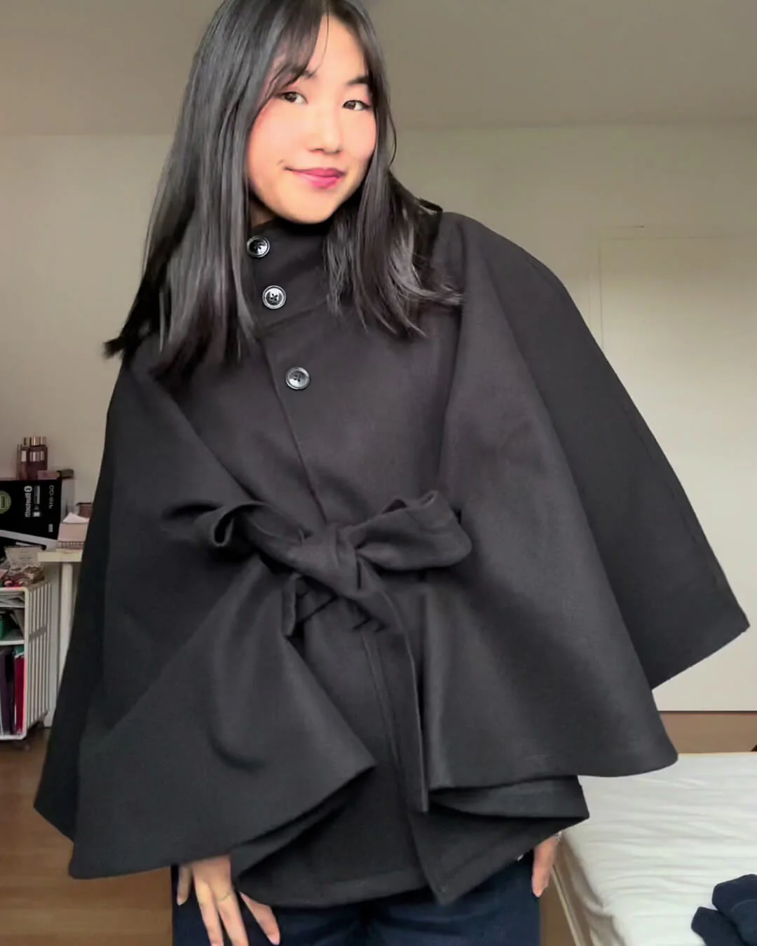 Gianna Elegant High-Neck Belted Cape Jacket - Image 6