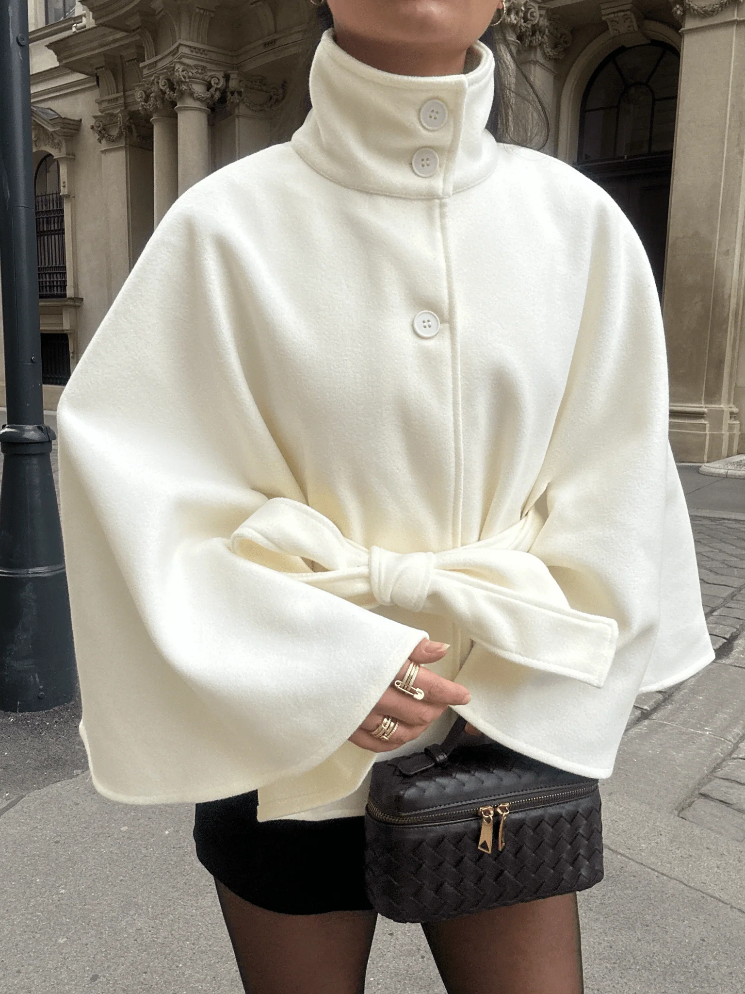 Gianna Elegant High-Neck Belted Cape Jacket - Image 9
