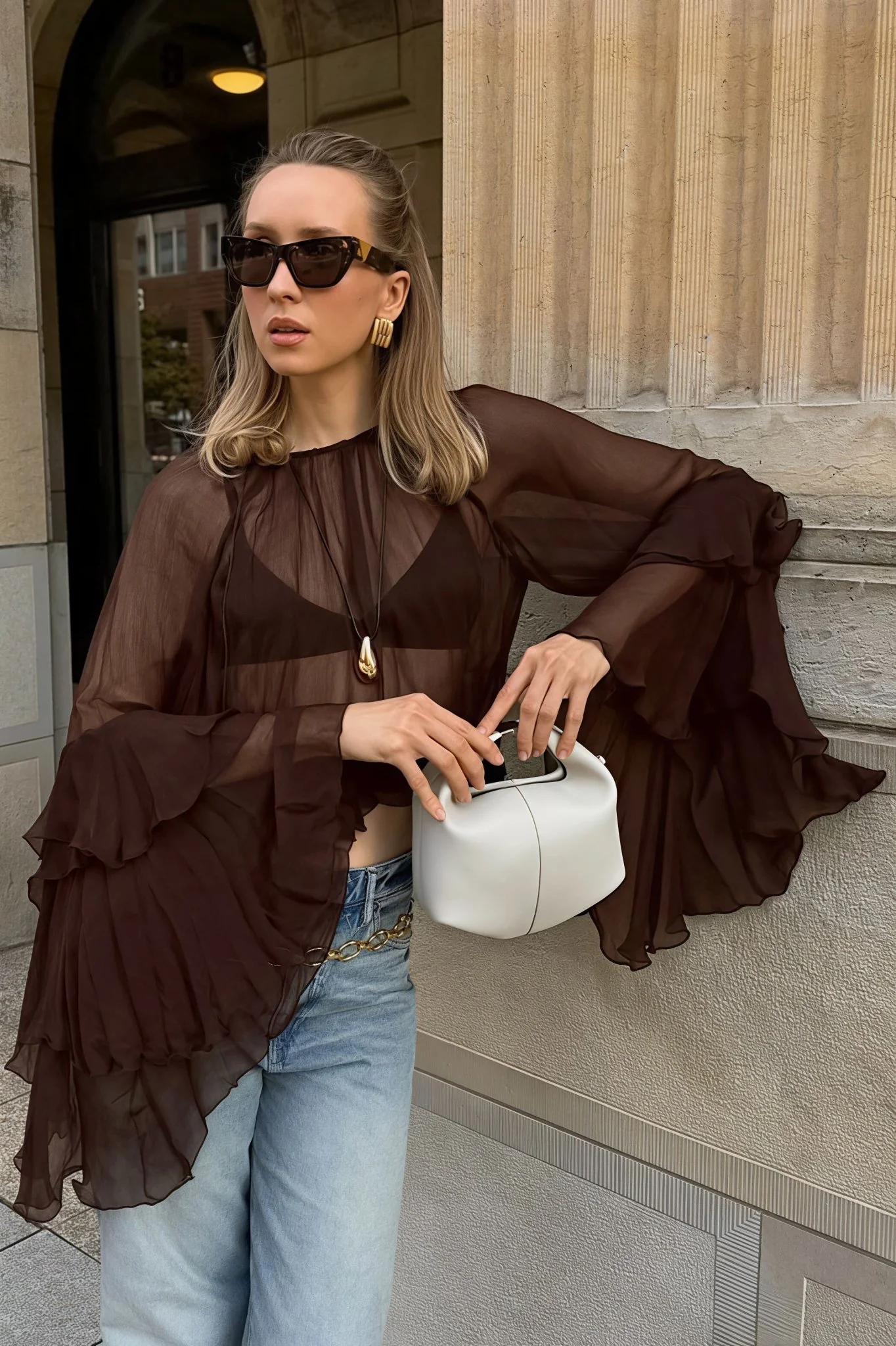 Greta Ruffled Bell Sleeves Chiffon Blouse