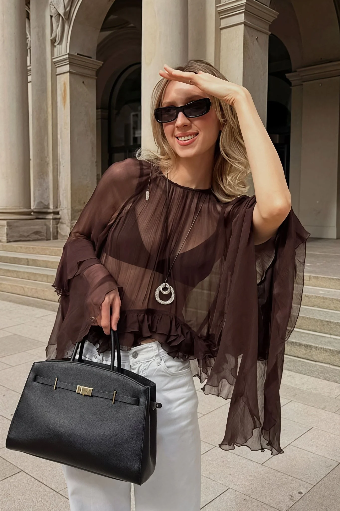 Greta Ruffled Bell Sleeves Chiffon Blouse - Image 3