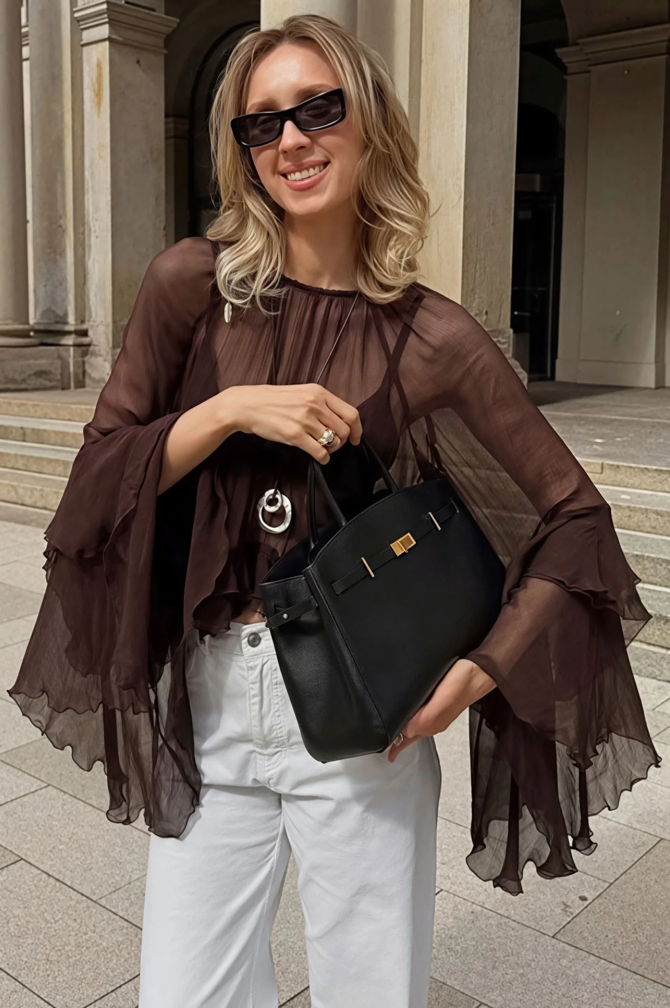 Greta Ruffled Bell Sleeves Chiffon Blouse - Image 4