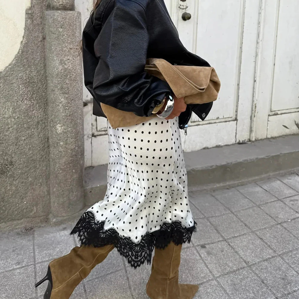 Hadley Polka Dot Lace Trim Midi Skirt - Image 6