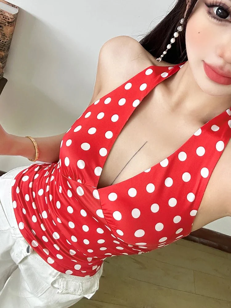 Hannah Polka Dot Halter Tank Top - Image 7
