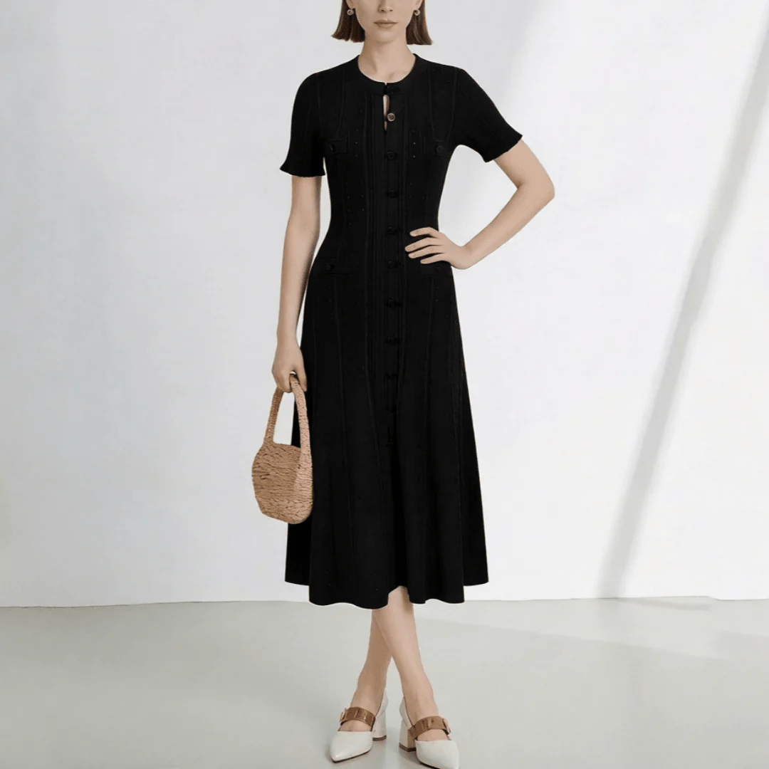 Hannelore French V-Neck Knitted Slit Dress - Image 2