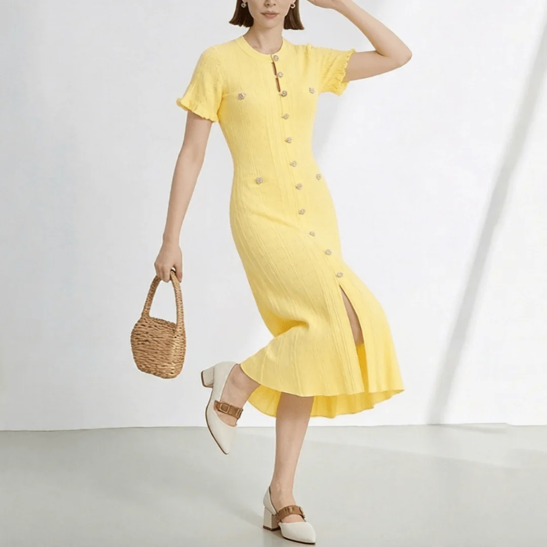 Hannelore French V-Neck Knitted Slit Dress - Image 4