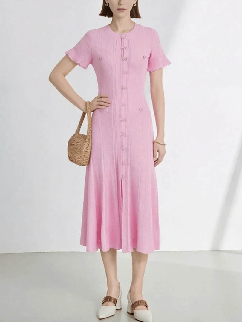 Hannelore French V-Neck Knitted Slit Dress - Image 6