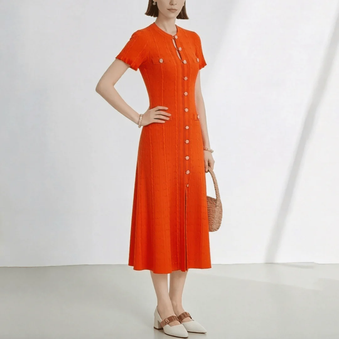 Hannelore French V-Neck Knitted Slit Dress - Image 7
