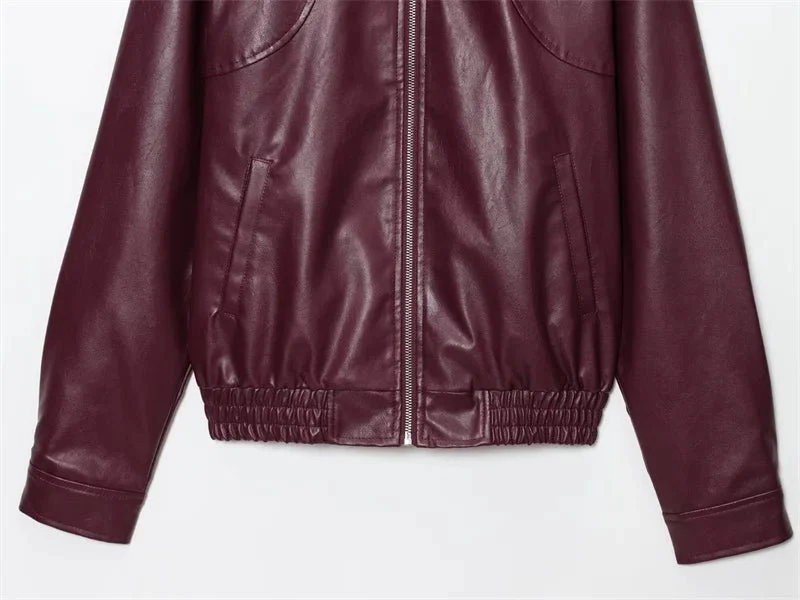 Harper Faux Leather Bomber Jacket - Image 11