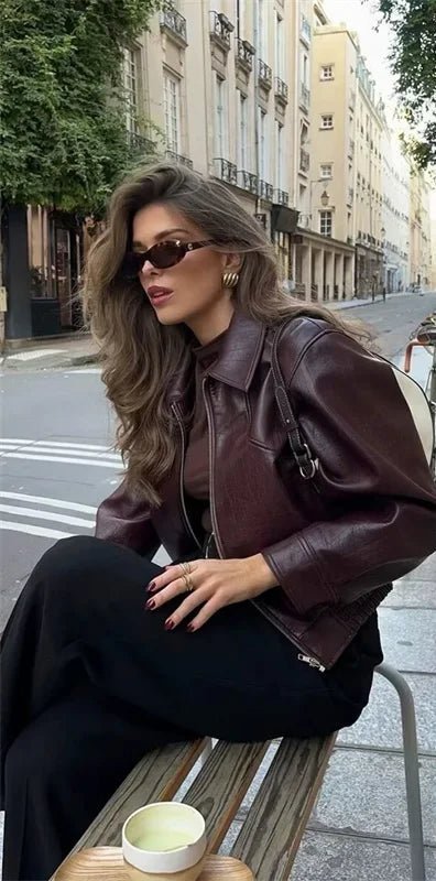 Harper Faux Leather Bomber Jacket - Image 12