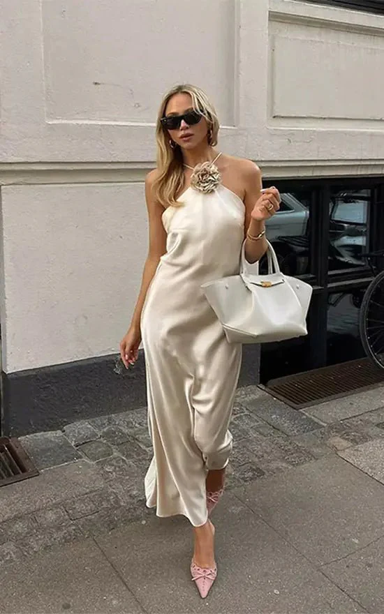 Harper Satin Halter Maxi Dress - Image 5