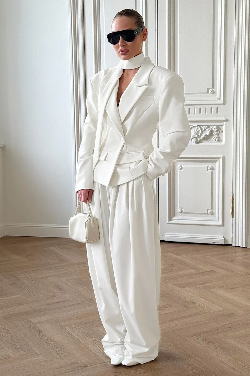 Janna Single-Button Blazer with Scarf Collar - Image 5