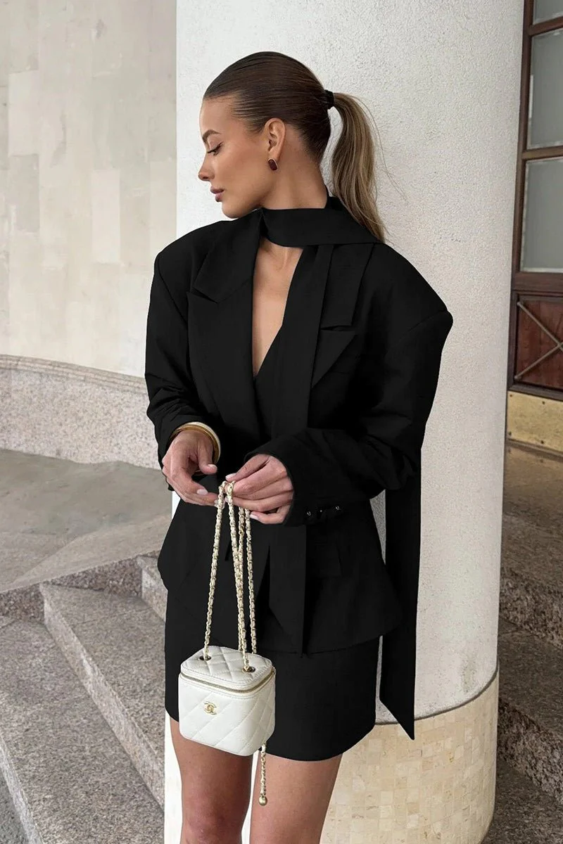 Janna Single-Button Blazer with Scarf Collar - Image 7